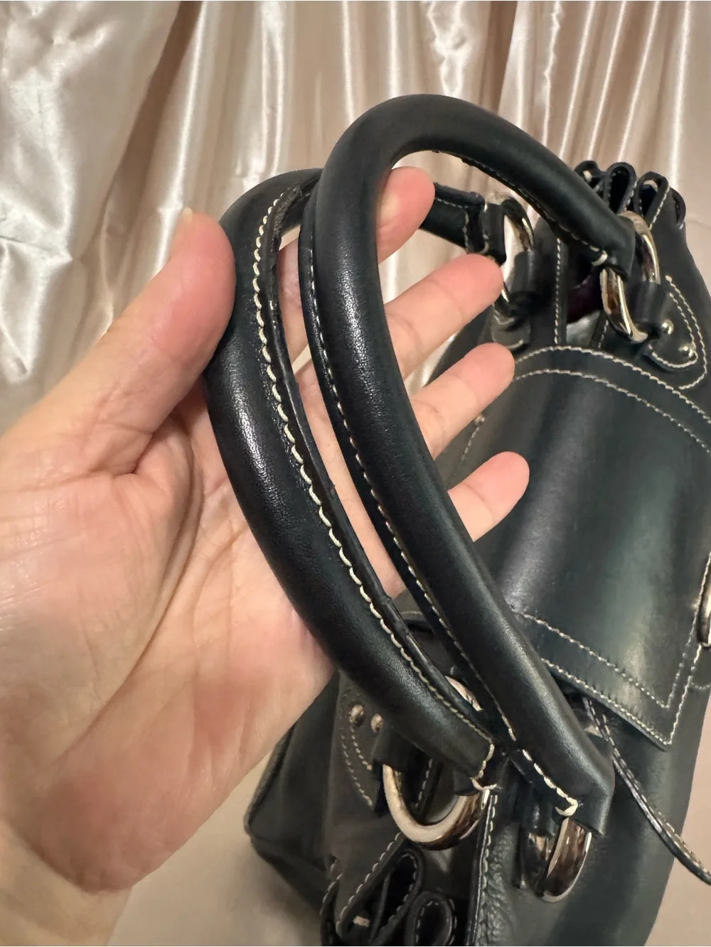 Marc Jacobs Daria Black Leather Top-Handle Satchel with silver Hardware